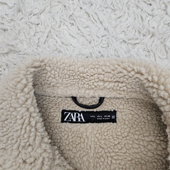 NWT Zara Faux Shearling Lined Jacket Cropped Moto Jacket - Picture 4 of 7
